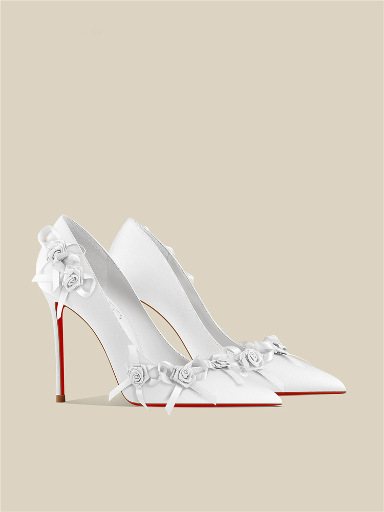Women'S Shoes Red Bottoms - Frühlingsneue spitze, flache, weiße Satin-Blumenschuhe mit