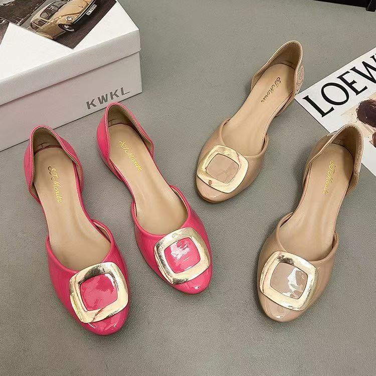 Women Shoes Sandals - Modische flache Damenschuhe mit quadratischer Schnalle