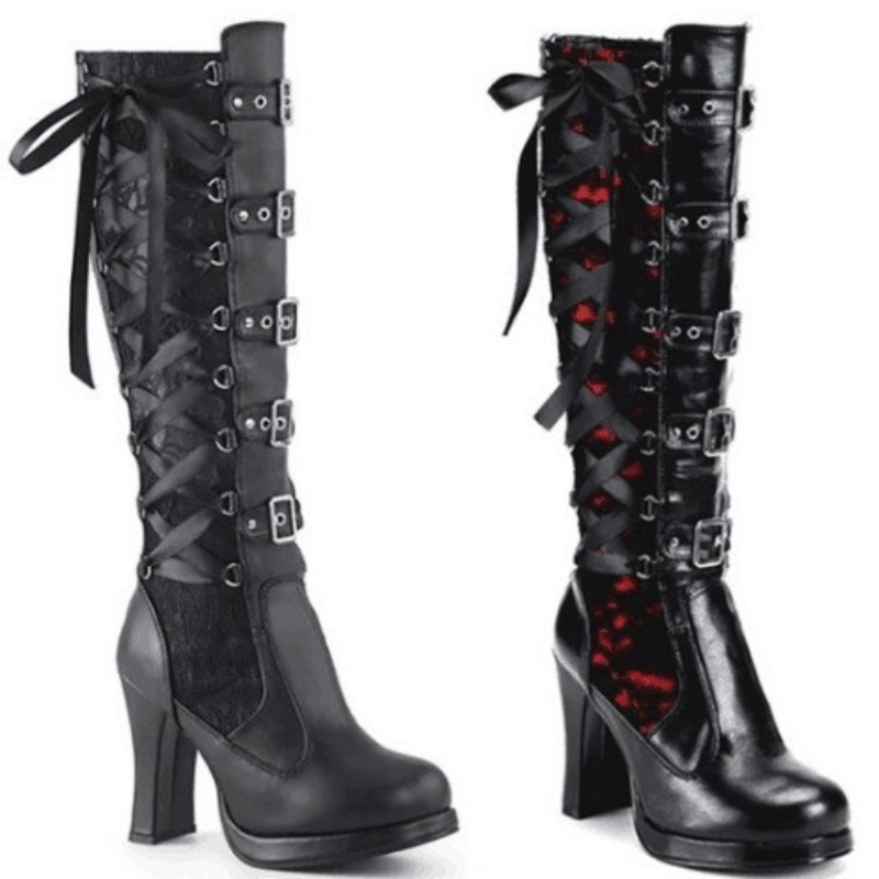 Knee High Boots Women - Punk Gothic Stiefel für Damen, kniehohe