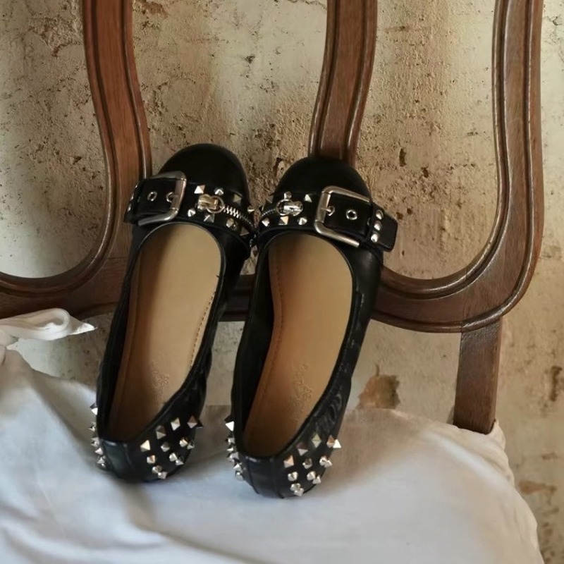 Women Shoes Size - Bolt Round-head Single Shoe Damen-Lederschuhe mit