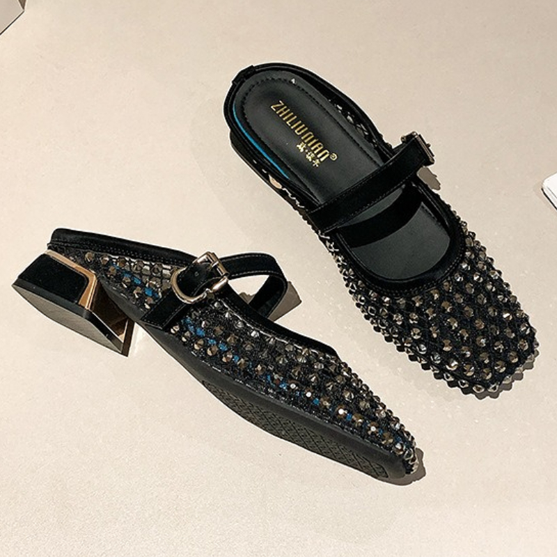 Mesh Strass Chunky Ferse Mault – Women Shoes Sandals Bewertung und Preis