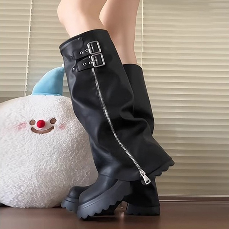 Punk Stil Spleißen Dicken Bode – Knee High Boots Women Bewertung und Preis