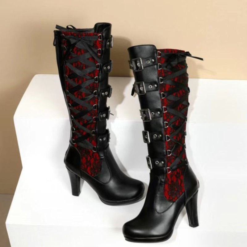 Punk Gothic Stiefel für Damen, – Knee High Boots Women Bewertung und Preis