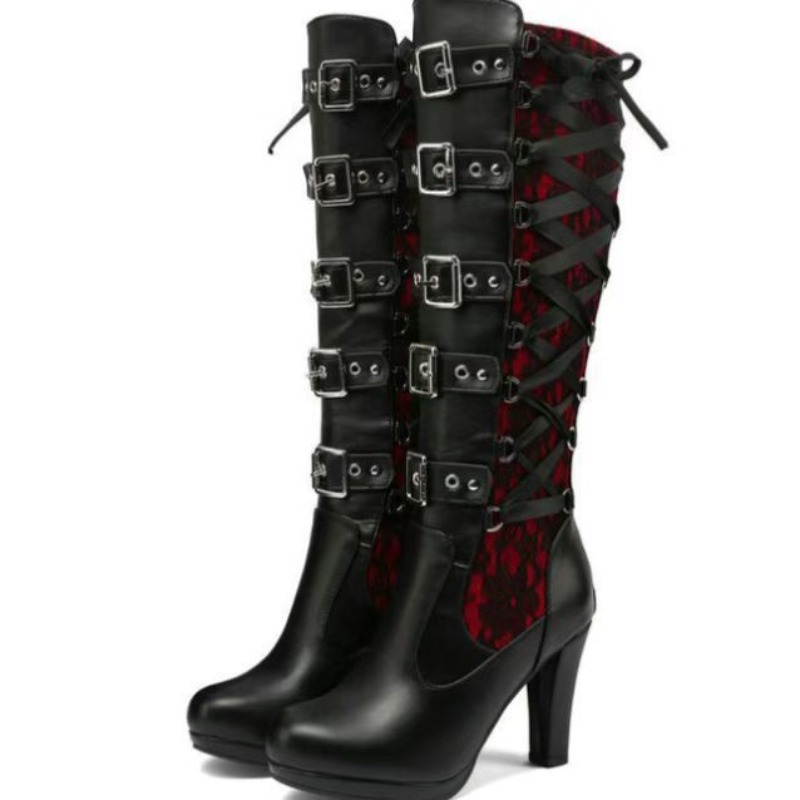 Punk Gothic Stiefel für Damen, – Knee High Boots Women Bewertung und Preis