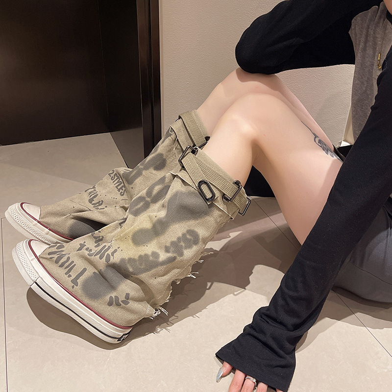 Graffiti High Top Canvas Schuh – Knee High Boots Women Bewertung und Preis