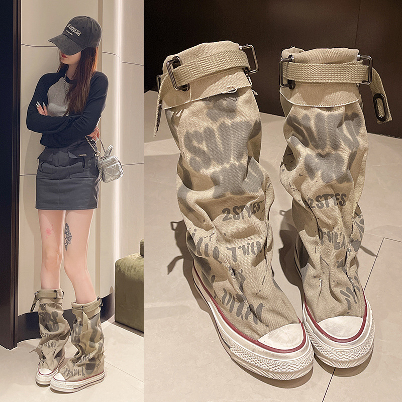 Graffiti High Top Canvas Schuh – Knee High Boots Women Bewertung und Preis